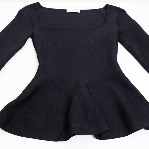 Babaton Aritzia Sculpt Knit Long Sleeve Peplum Top Square Neck Black - Picture 6 of 12